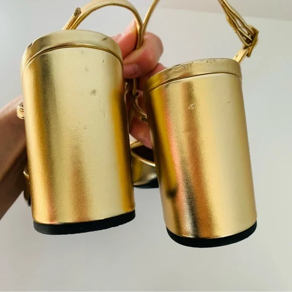 ZARA Embellished Block Heel Slingback Shoes Gold - Picture 13 of 15